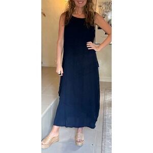 Oh My Gauze Navy Blue Cotton Gauze Asymmetrical Tiered Maxi Dress Size 2 L XL